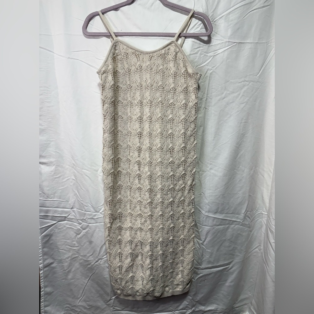 Casa Cabana Knit Crochet Slip Dress Beige Cream Sleeveless‎ Size M